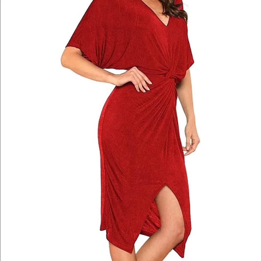 Floerns Women's Short Sleeve V Neck Twist Front Split Midi Dress - Never worn!